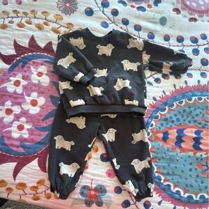 H&M Black and White Baby Outfit with Dog Motif, 18m